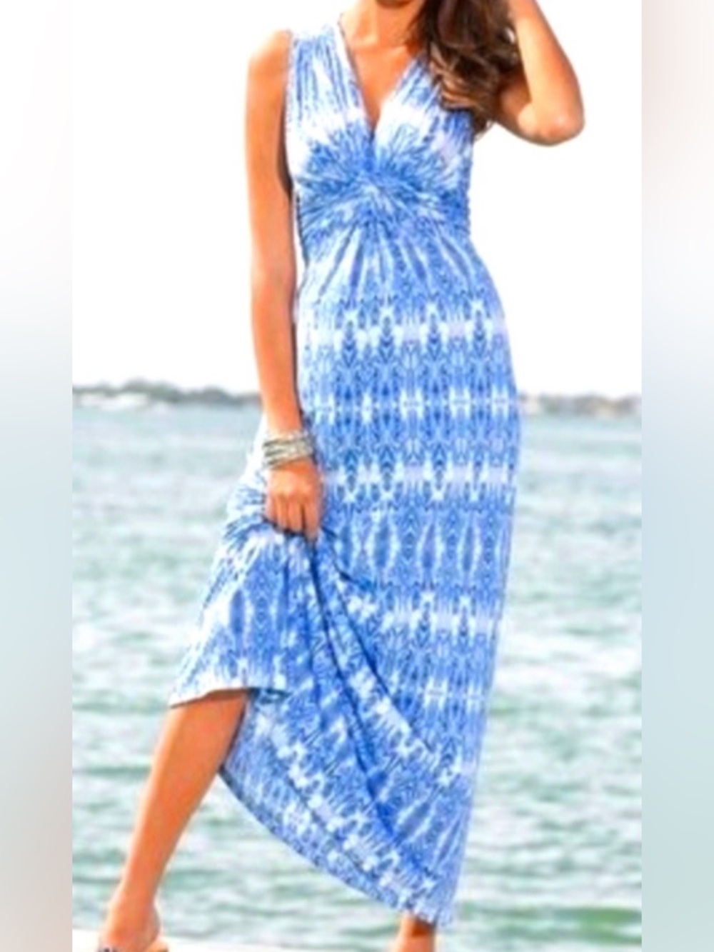 Boston Proper Blue and White Printed Maxi Dress